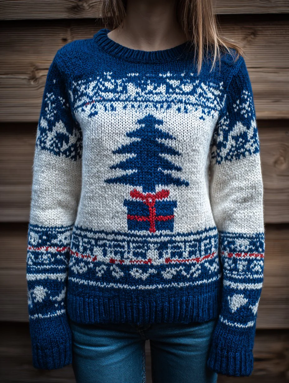 Funny Christmas Tree Western Women's Crew Neck Sweater