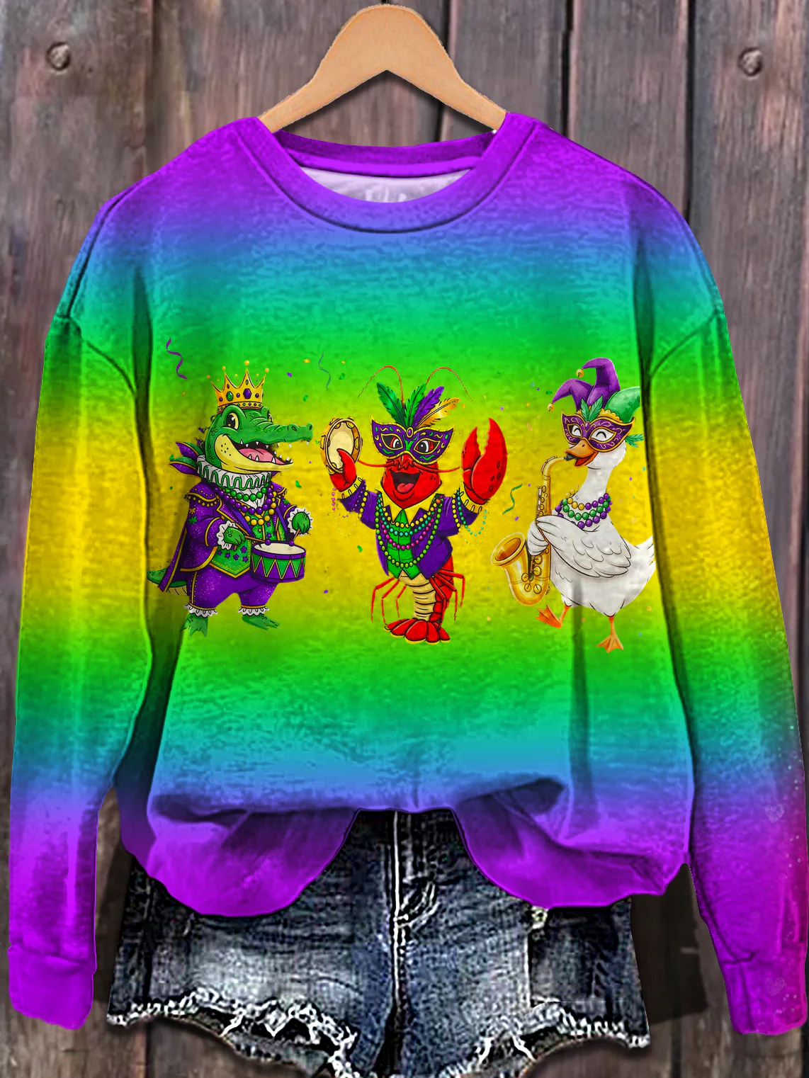 Funny Mardi Gras Animal Printed Long Sleeve Casual Top