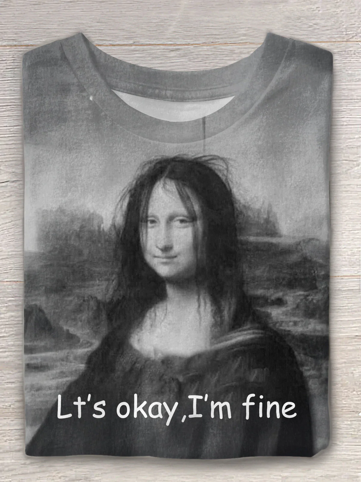 Funny Mona Lisa Print Crew Neck T-shirt