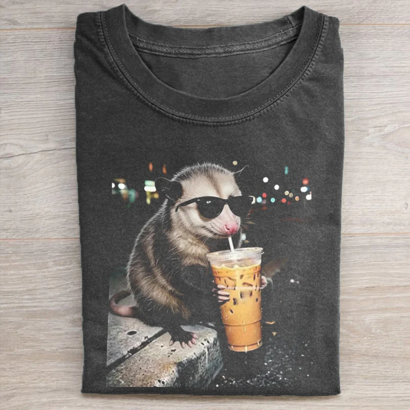 Funny opossum Drinking Iced Coffee T-shirt