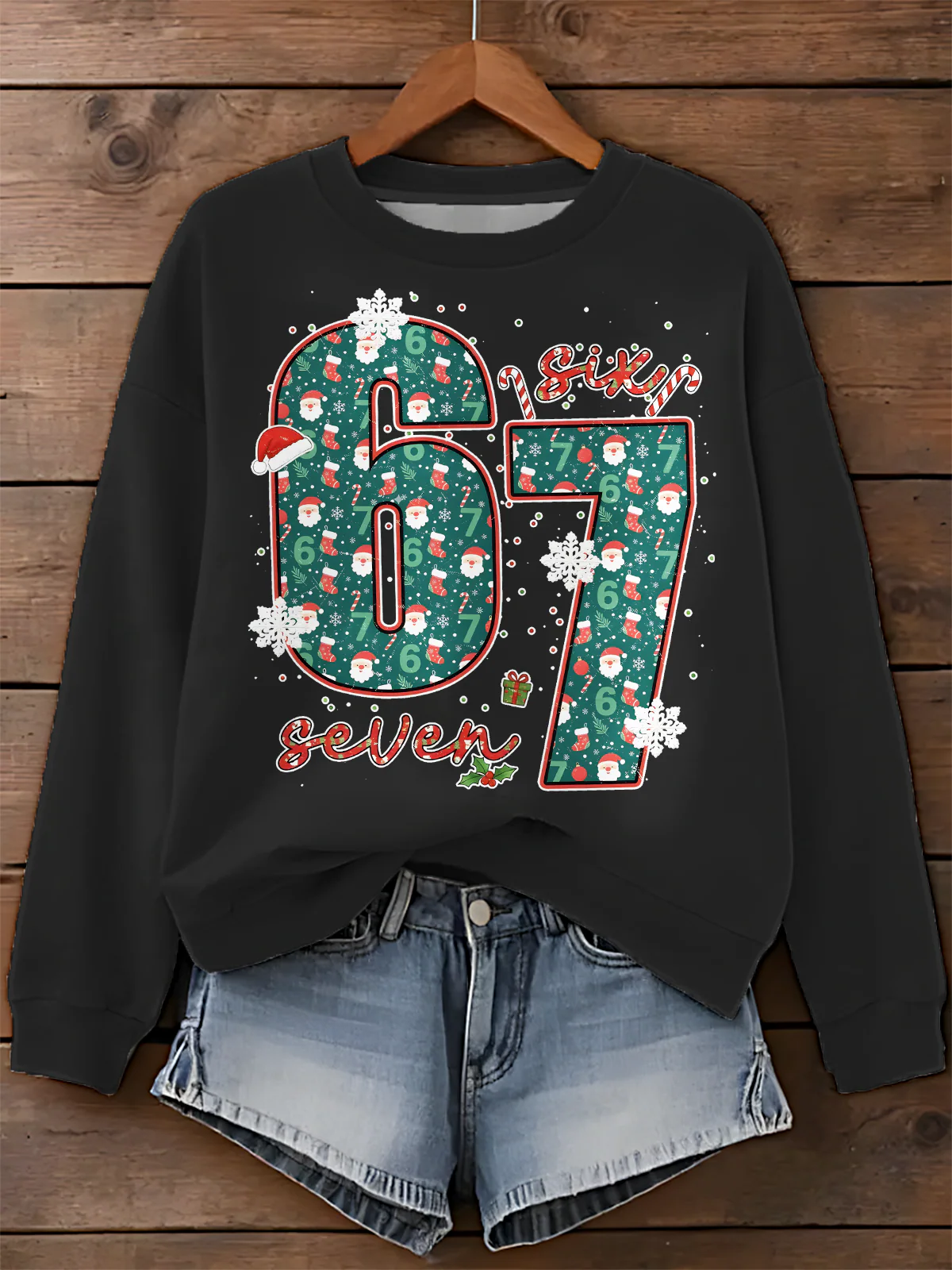 Funny Six Seven Meme Christmas Printed Long Sleeve Casual Top - Image 2