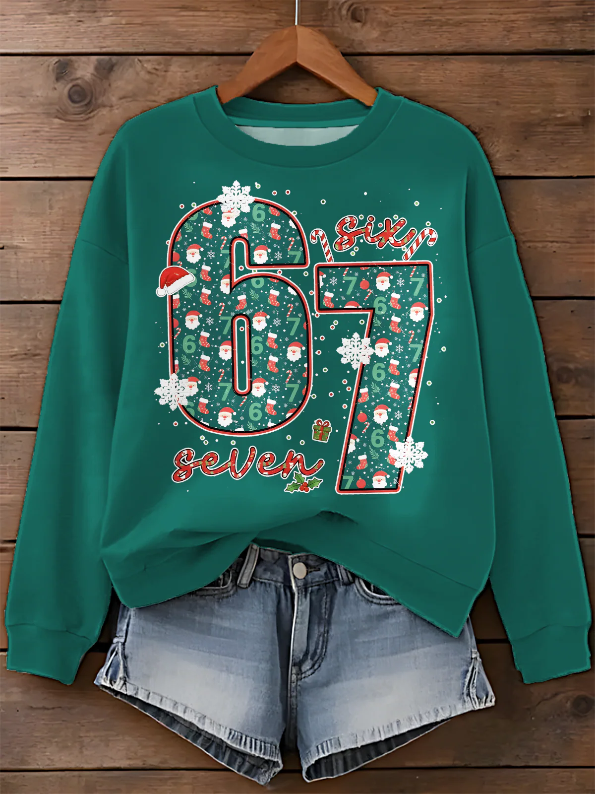 Funny Six Seven Meme Christmas Printed Long Sleeve Casual Top - Image 3