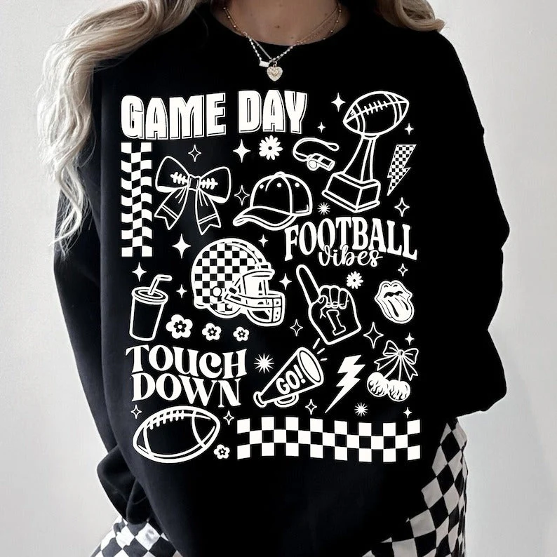 Game Day Football Print Long Sleeve Casual Top