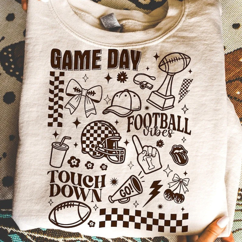 Game Day Football Print Long Sleeve Casual Top - Image 3