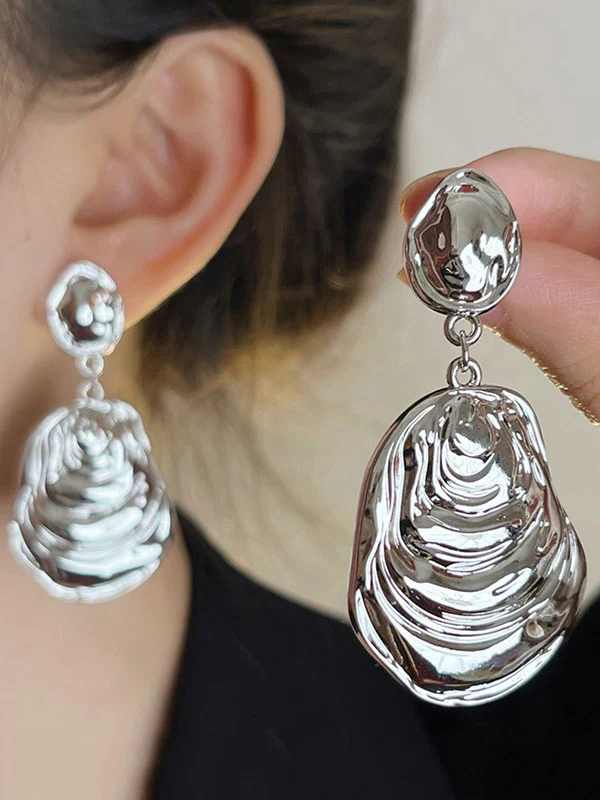 Geometric Pleated Solid Color Drop Earrings Earrings Accessories - Image 3