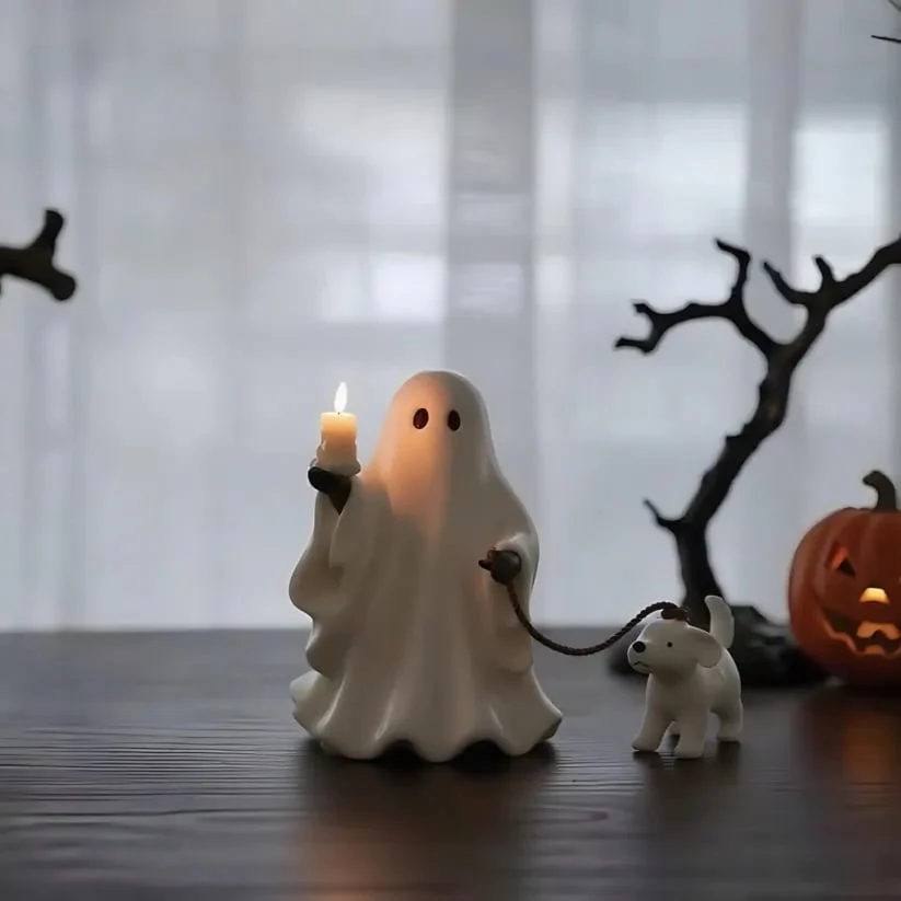 Ghost & Pup Candle Holder | Whimsical Halloween Figurine - Image 2