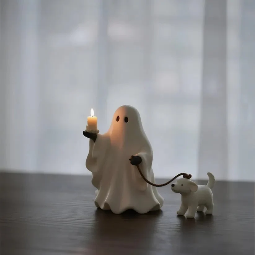 Ghost & Pup Candle Holder | Whimsical Halloween Figurine - Image 3