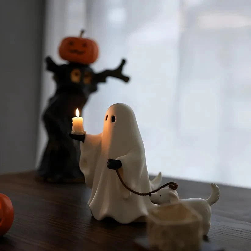 Ghost & Pup Candle Holder | Whimsical Halloween Figurine - Image 4