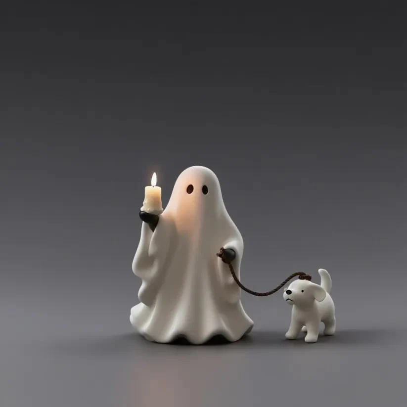 Ghost & Pup Candle Holder | Whimsical Halloween Figurine - Image 5