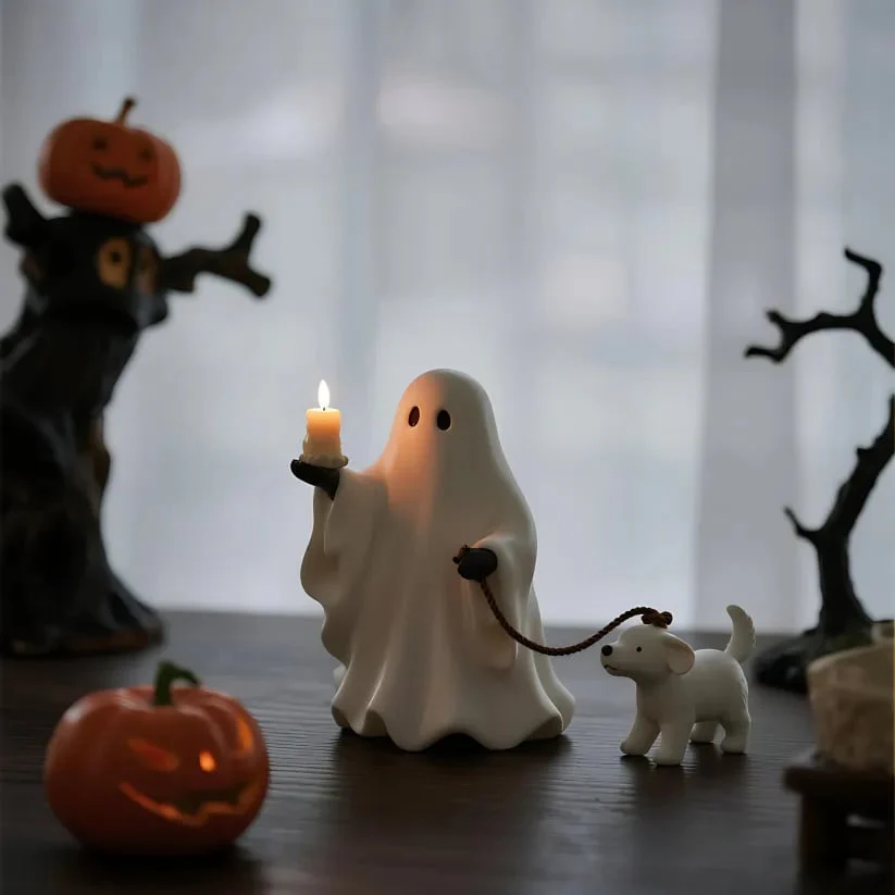 Ghost & Pup Candle Holder | Whimsical Halloween Figurine - Image 6