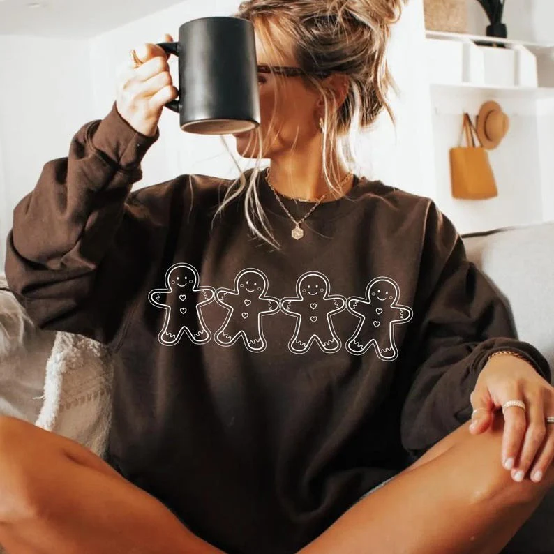 Gingerbread Man Printed Long Sleeve Casual Top - Image 3
