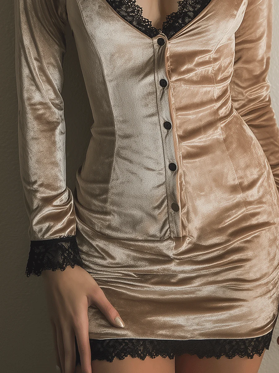 Gold Vintage Baroque Mini Dress - Image 3