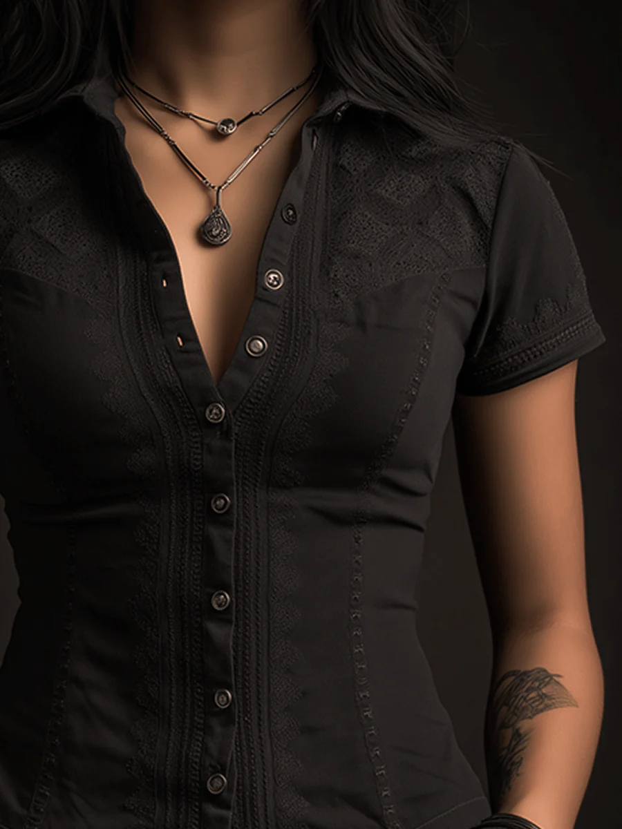 Gothic Black Utility Corset Shirt - Image 2