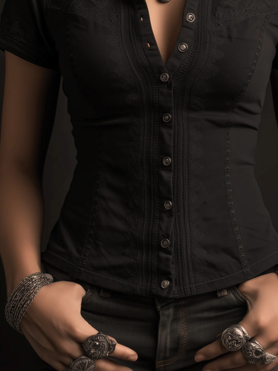 Gothic Black Utility Corset Shirt - Image 3