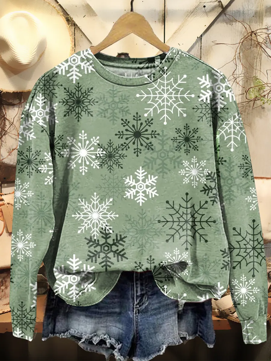 Green Snowflakes Vintage Art Print Sweatshirt