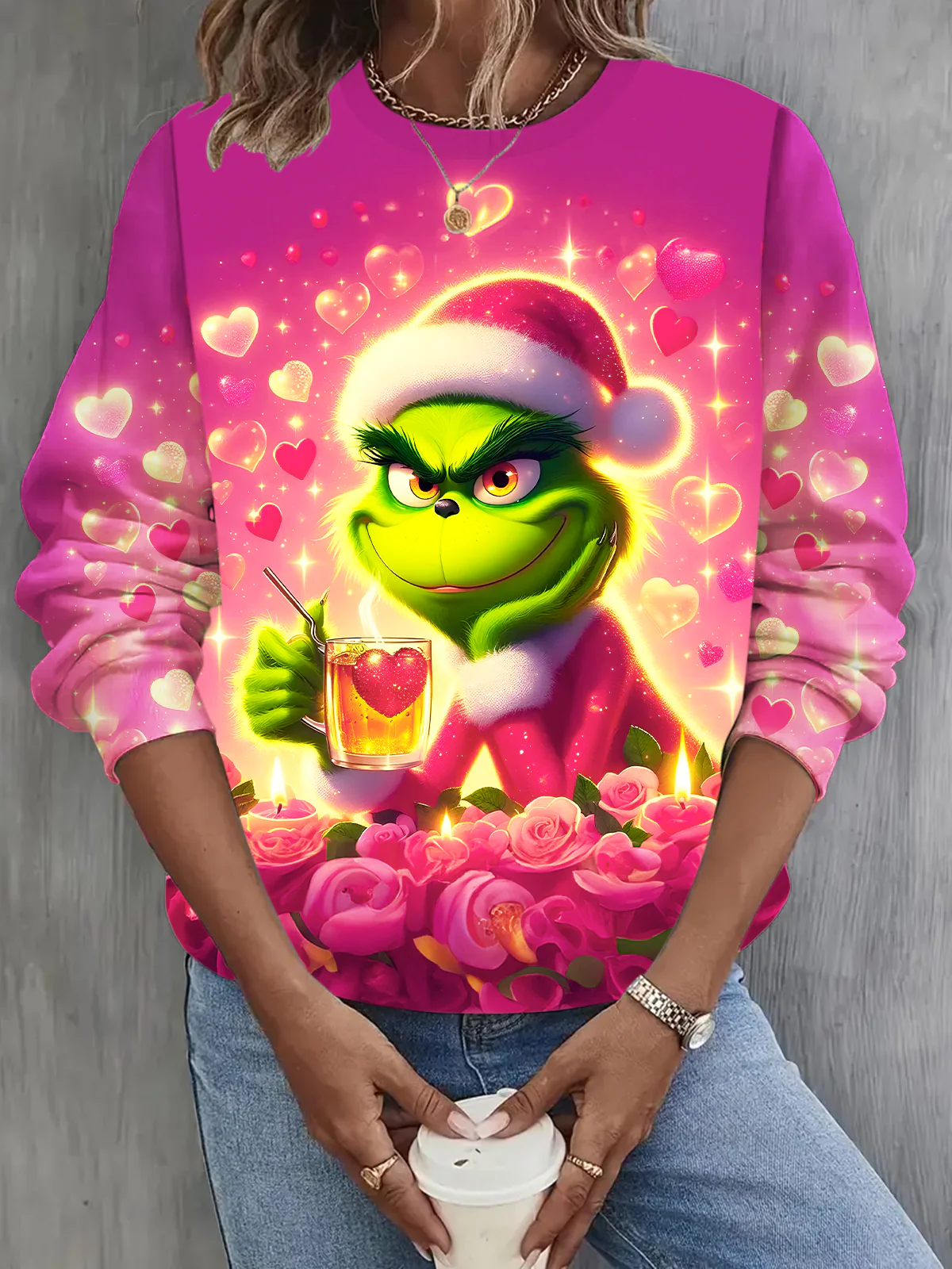 Grinch Valentine Mischief Love Long Sleeve Casual Top