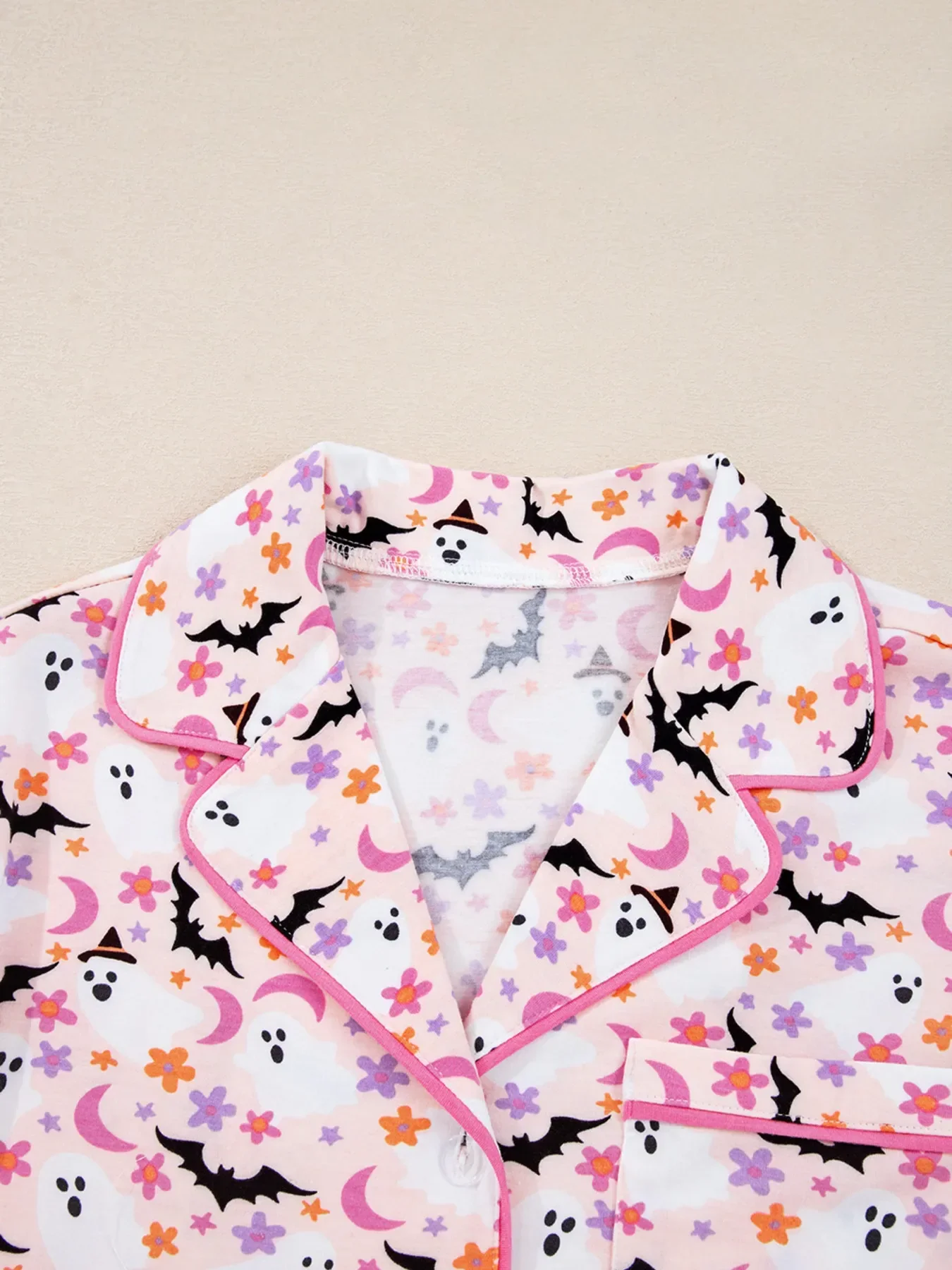 Halloween Ghost Print Button Up Top and Pants Lounge Set - Image 5