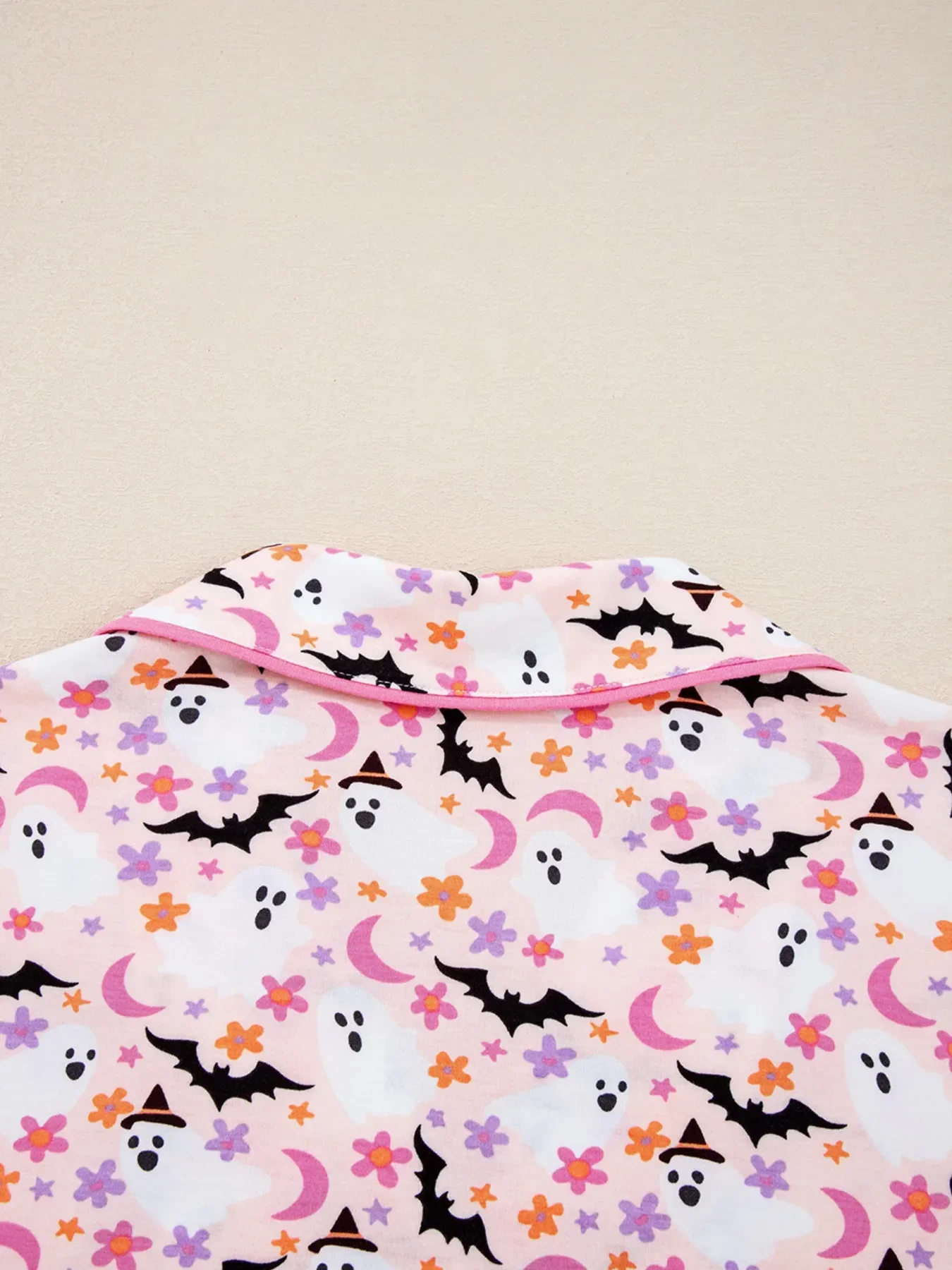 Halloween Ghost Print Button Up Top and Pants Lounge Set - Image 6