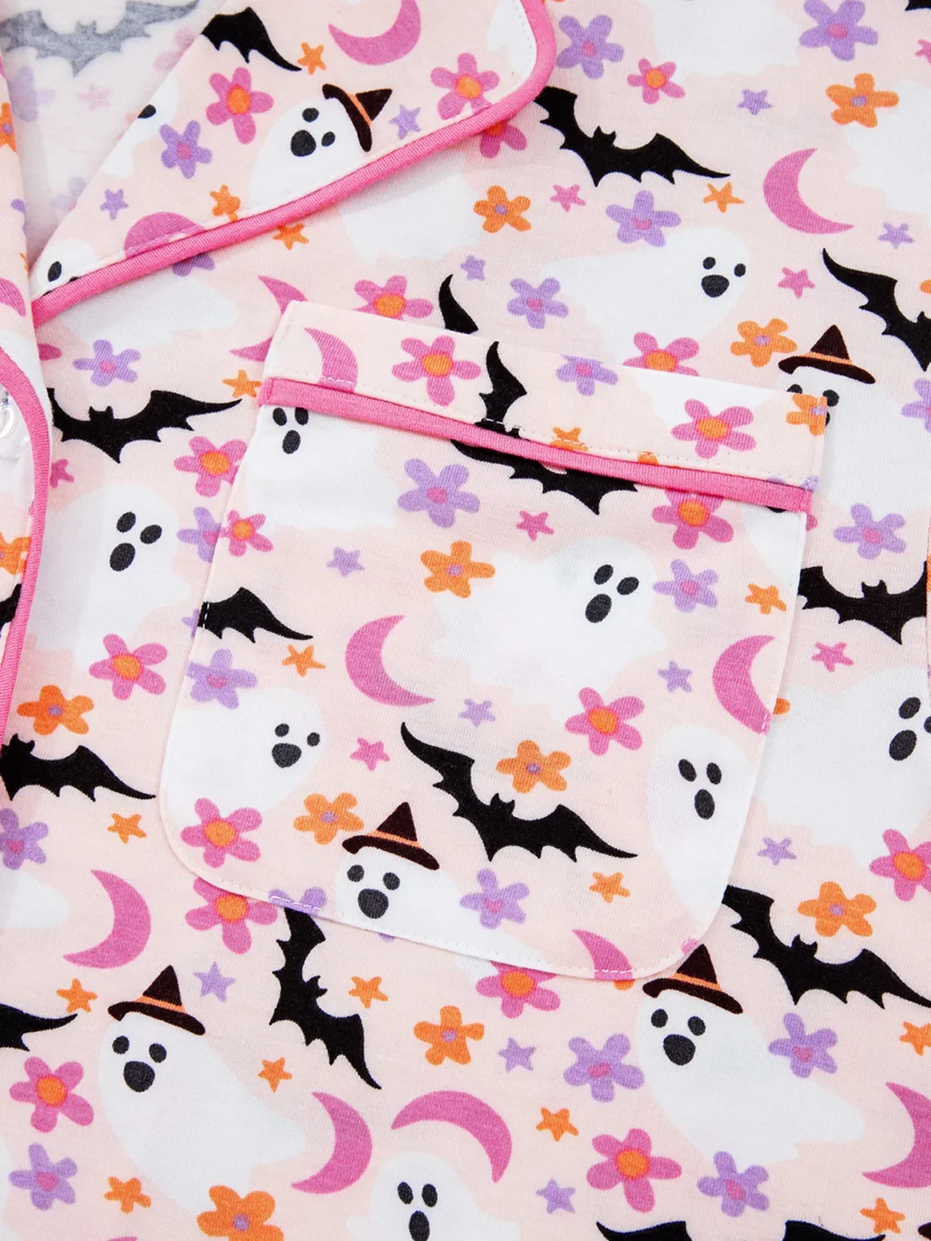 Halloween Ghost Print Button Up Top and Pants Lounge Set - Image 7