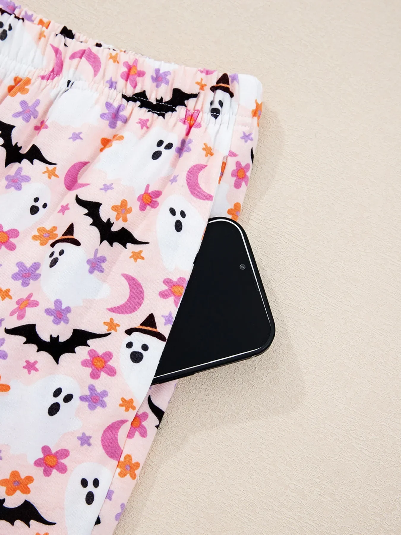 Halloween Ghost Print Button Up Top and Pants Lounge Set - Image 9