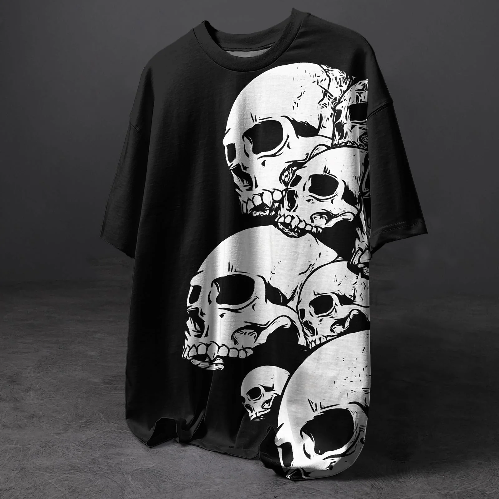 Halloween Gothic Skull Print Crew Neck T-shirt - Image 3