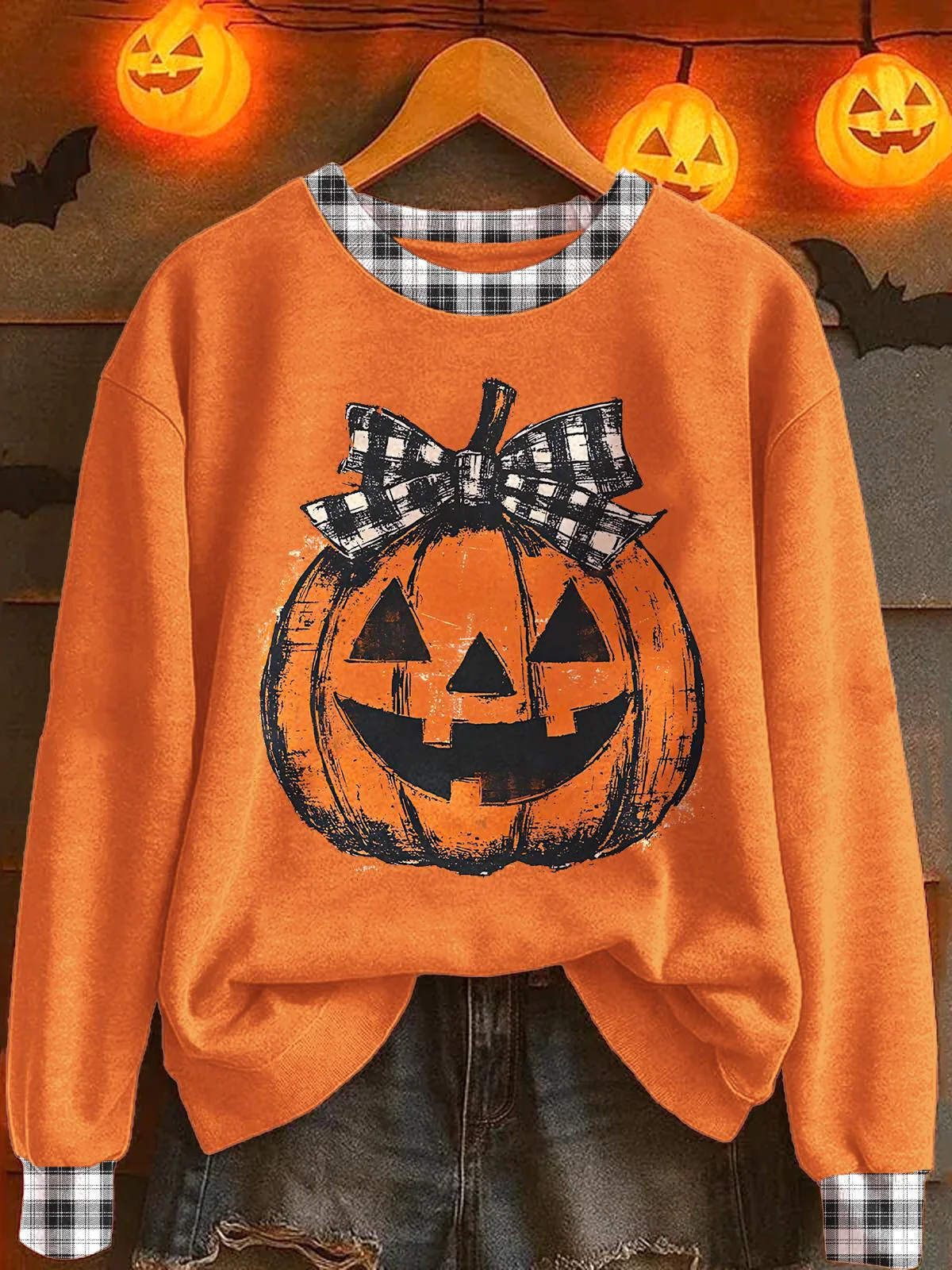Halloween Pumpkin Print Long Sleeve Casual Top - Image 2
