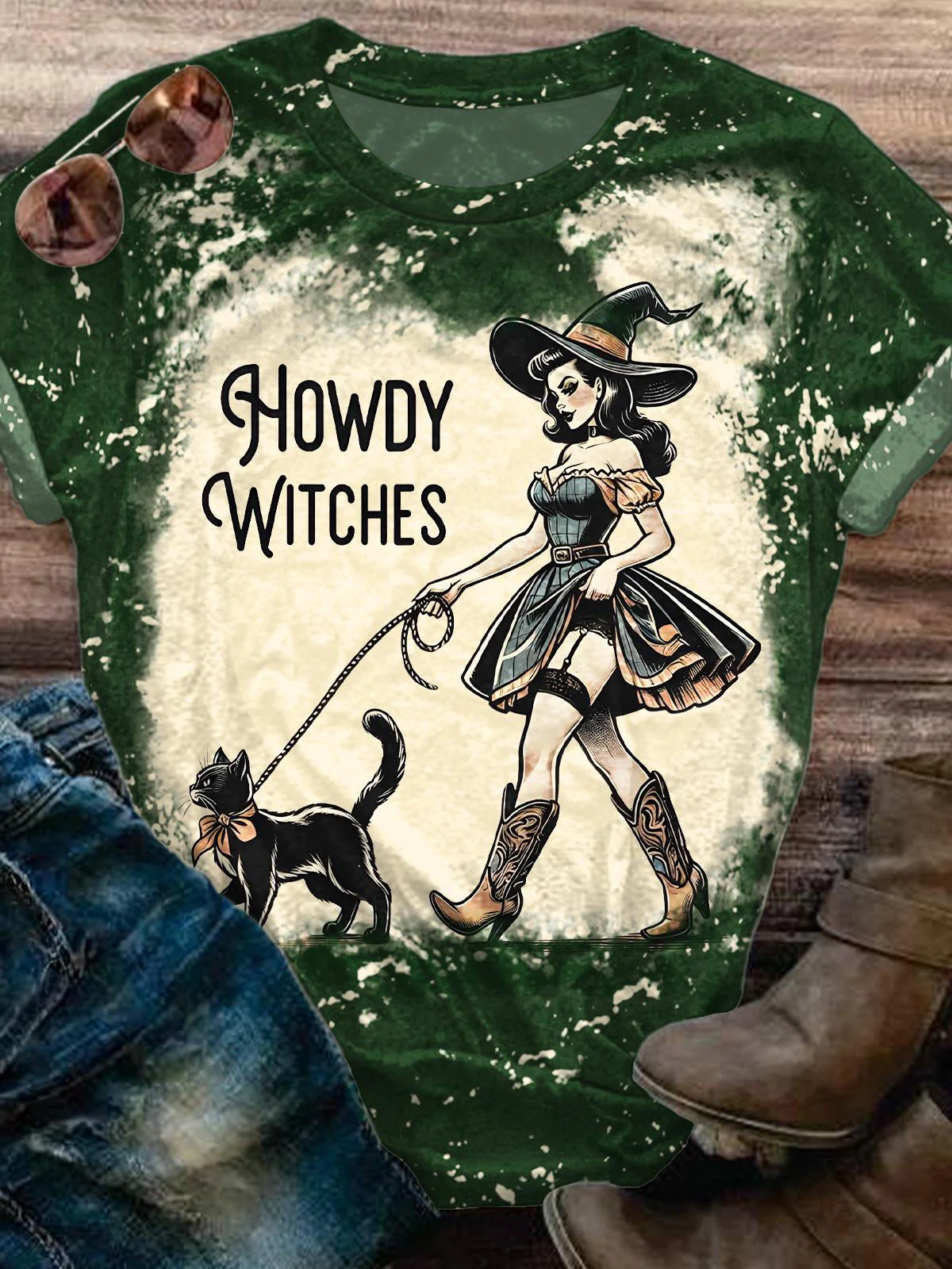 Halloween Retro Witch Crew Neck T-shirt - Image 2