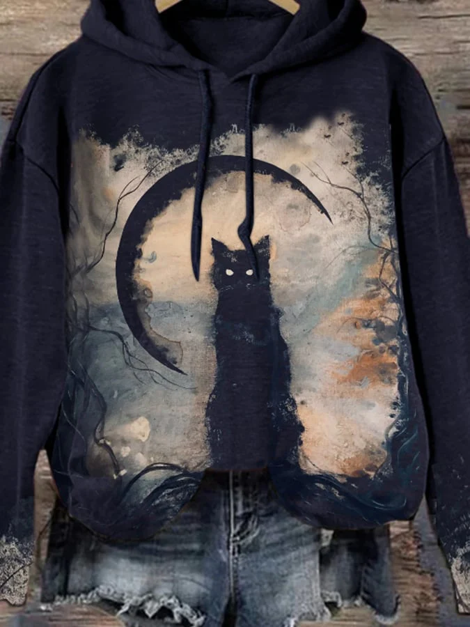 Halloween Vintage Cat Drawstring Sweatshirt - Image 10