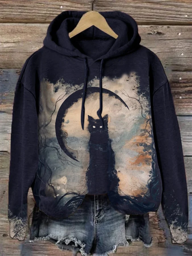 Halloween Vintage Cat Drawstring Sweatshirt - Image 2