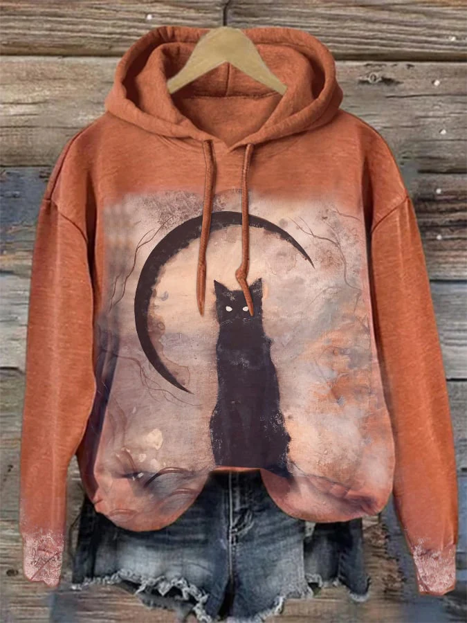 Halloween Vintage Cat Drawstring Sweatshirt - Image 3