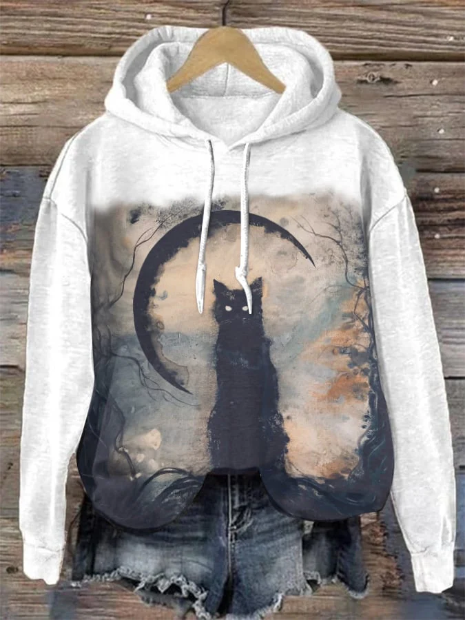 Halloween Vintage Cat Drawstring Sweatshirt - Image 5