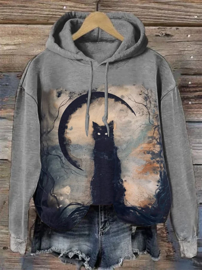 Halloween Vintage Cat Drawstring Sweatshirt - Image 9