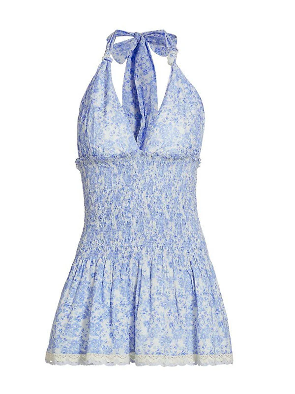 Halter neck pleated dress in blue - Image 2