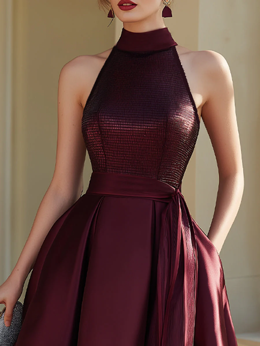 Halter Neck Pleated Midi Dress - Image 3