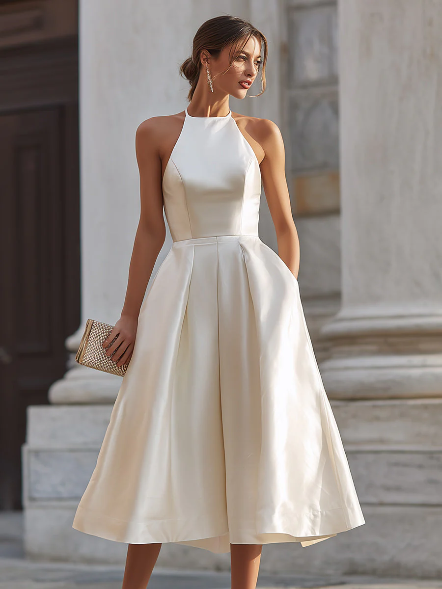 Halter-Neck Pleated Midi Dress - Image 2