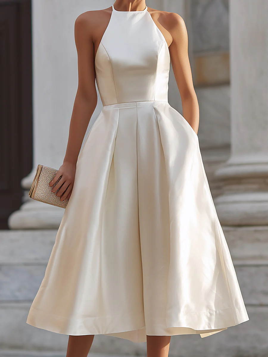 Halter-Neck Pleated Midi Dress - Image 3