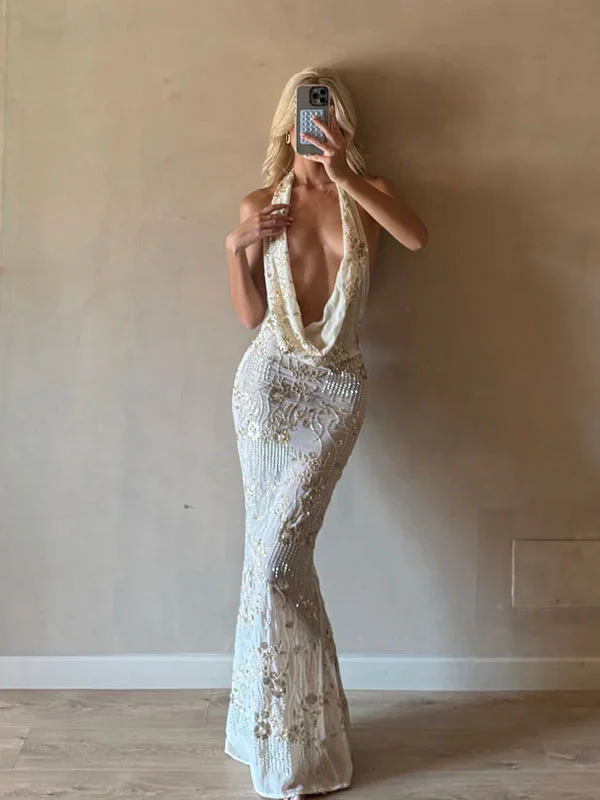 Halter neck sequin maxi dress