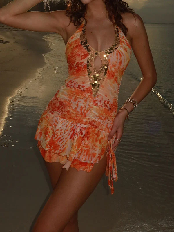 Halter neck sequin mini dress