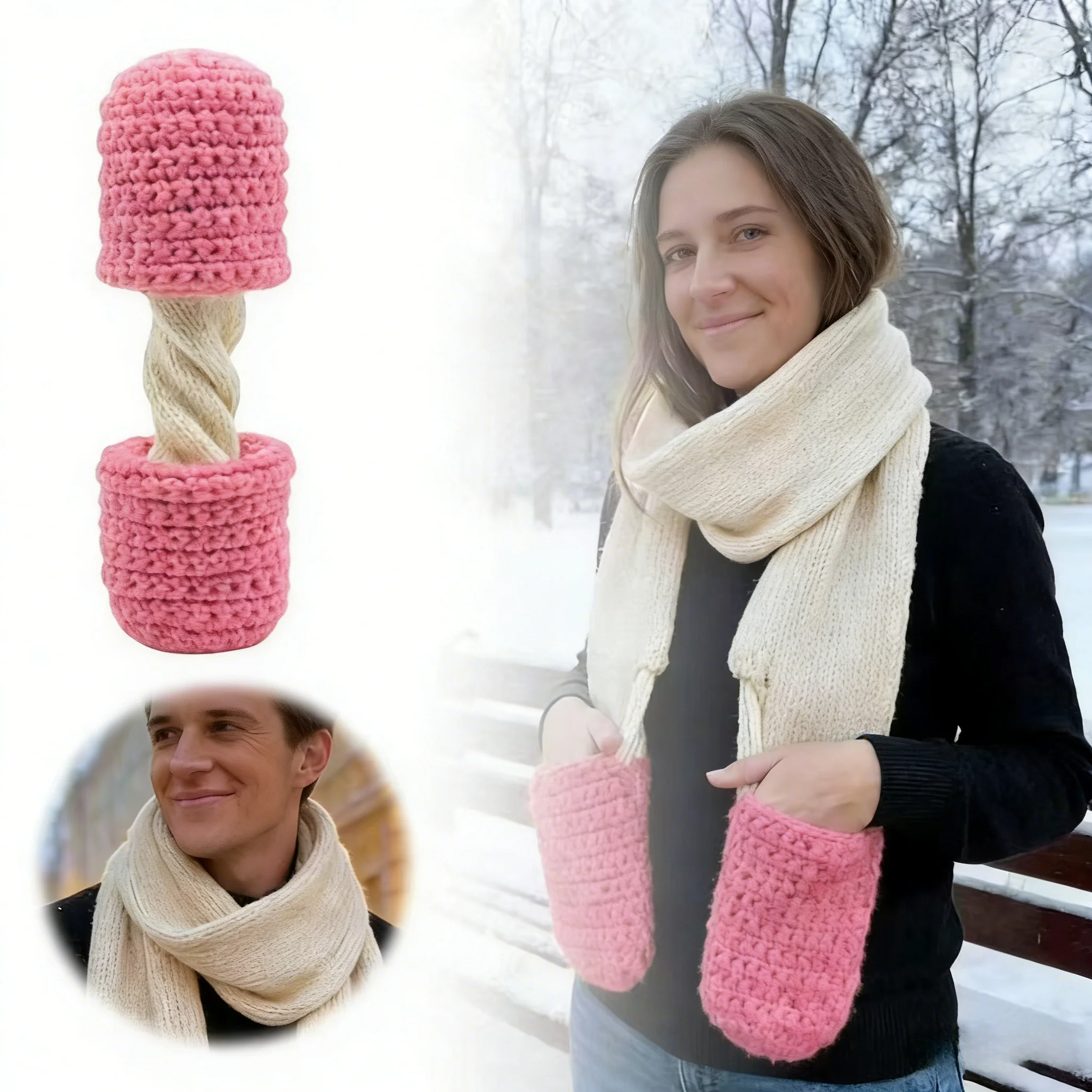 Handmade Chunky Knit Scarf & Basket Set - Cozy Winter Accessories - Image 2