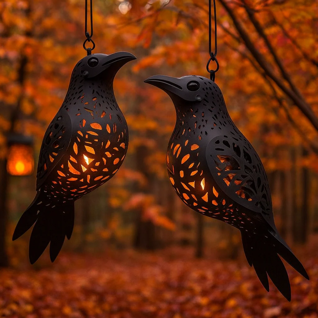 Handmade Gothic Raven Hanging Lantern - Image 2