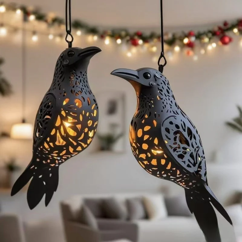 Handmade Gothic Raven Hanging Lantern - Image 3