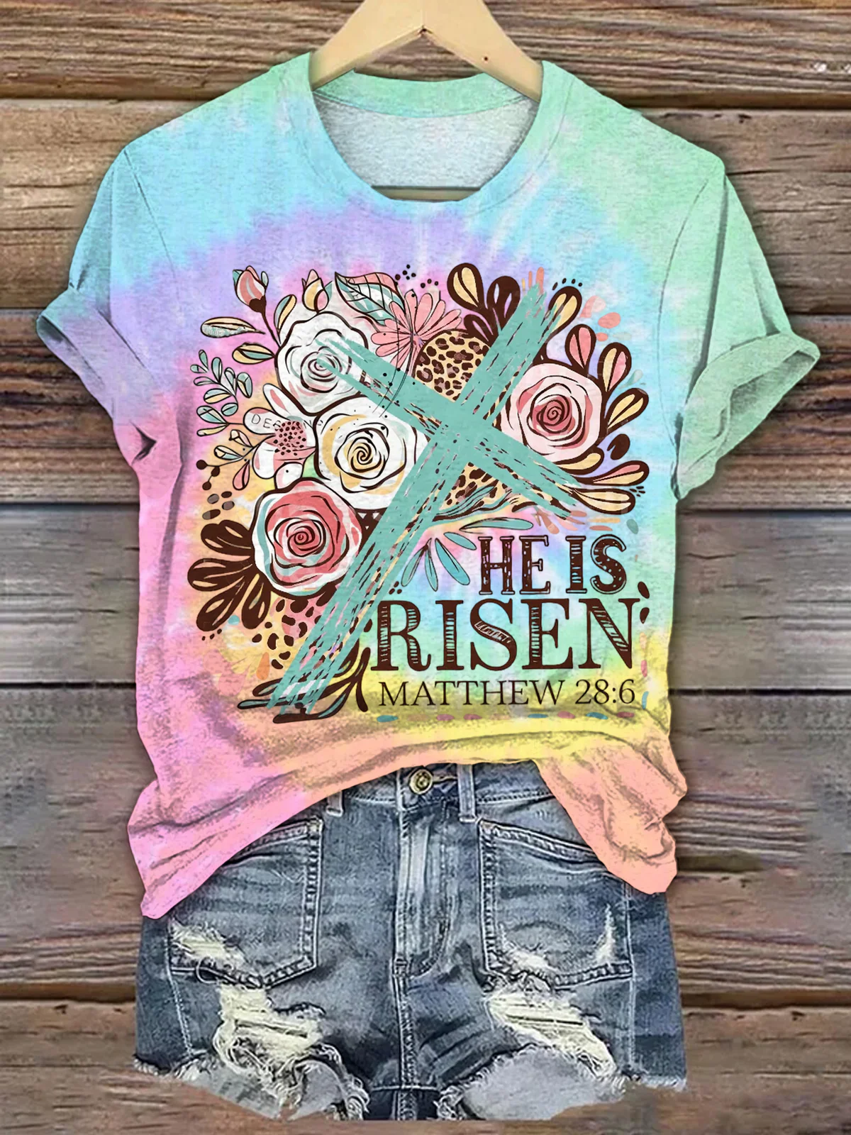 He Is Risen Easte Crew Neck T-shirt - Image 2