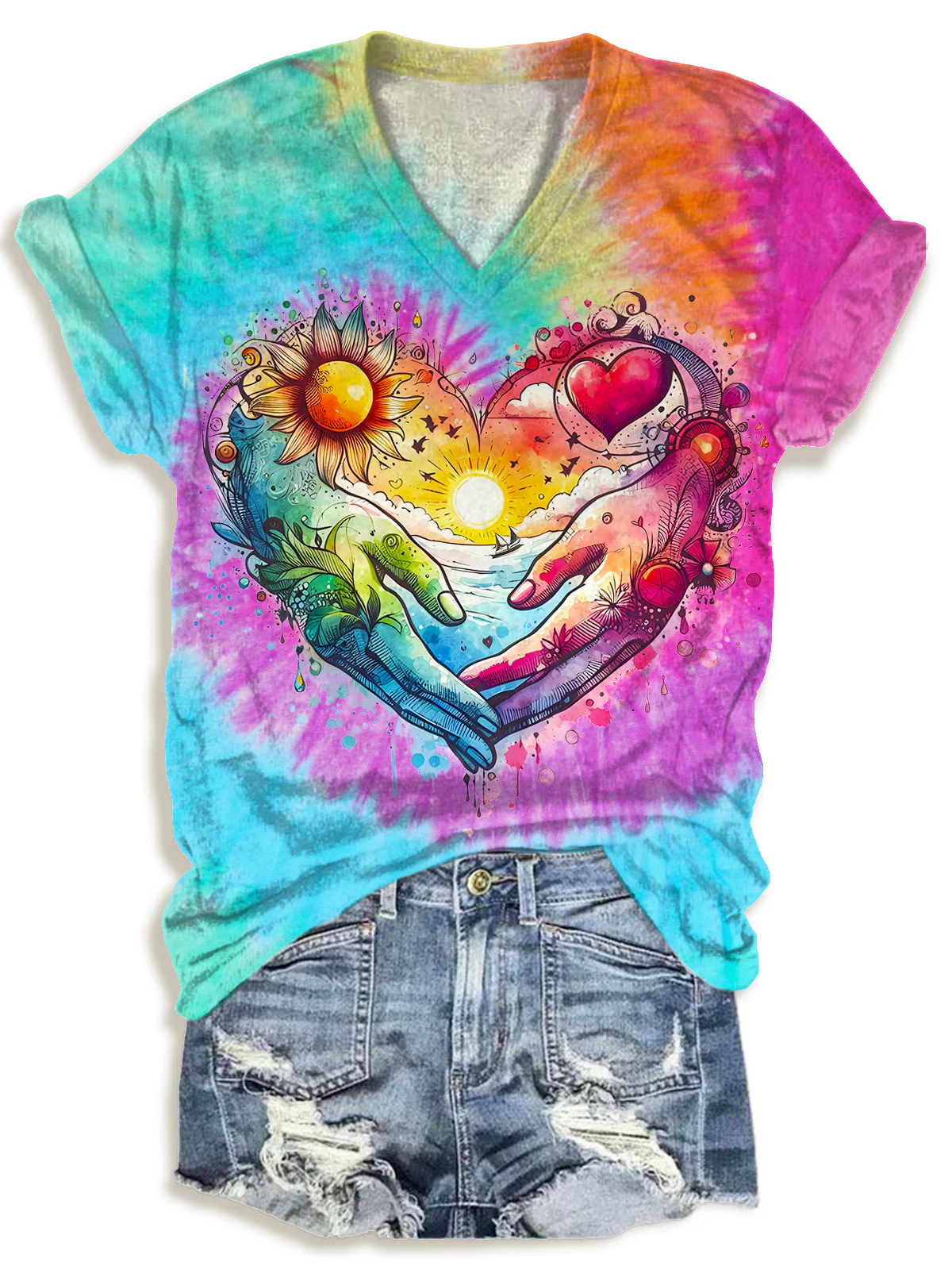 Heart Romantic Hand V-neck T-Shirt