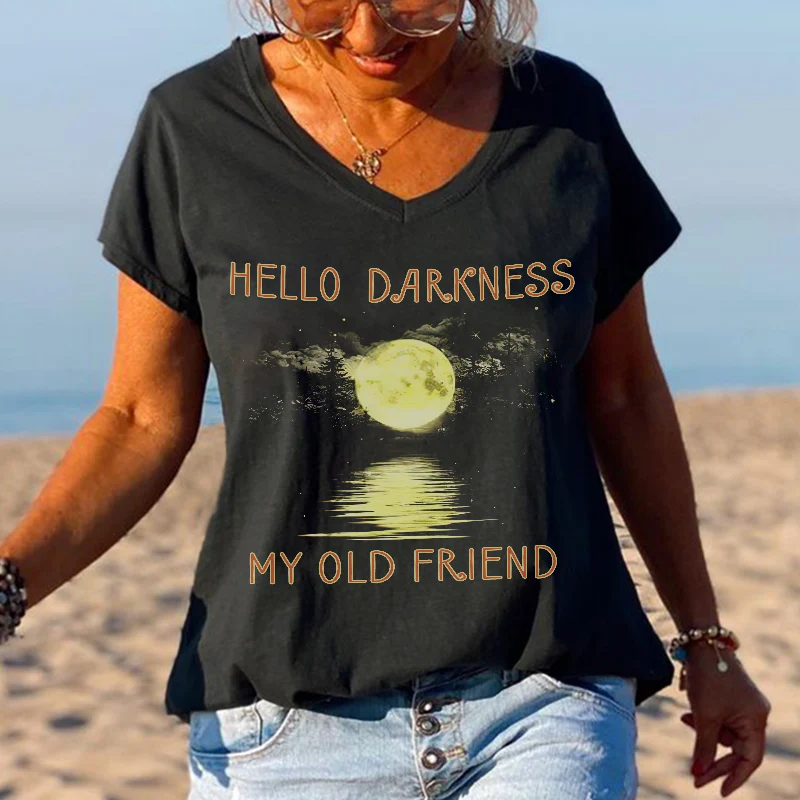 Hello Darkness My Old Friend Moonlight Printed Graphic Tees - Image 3
