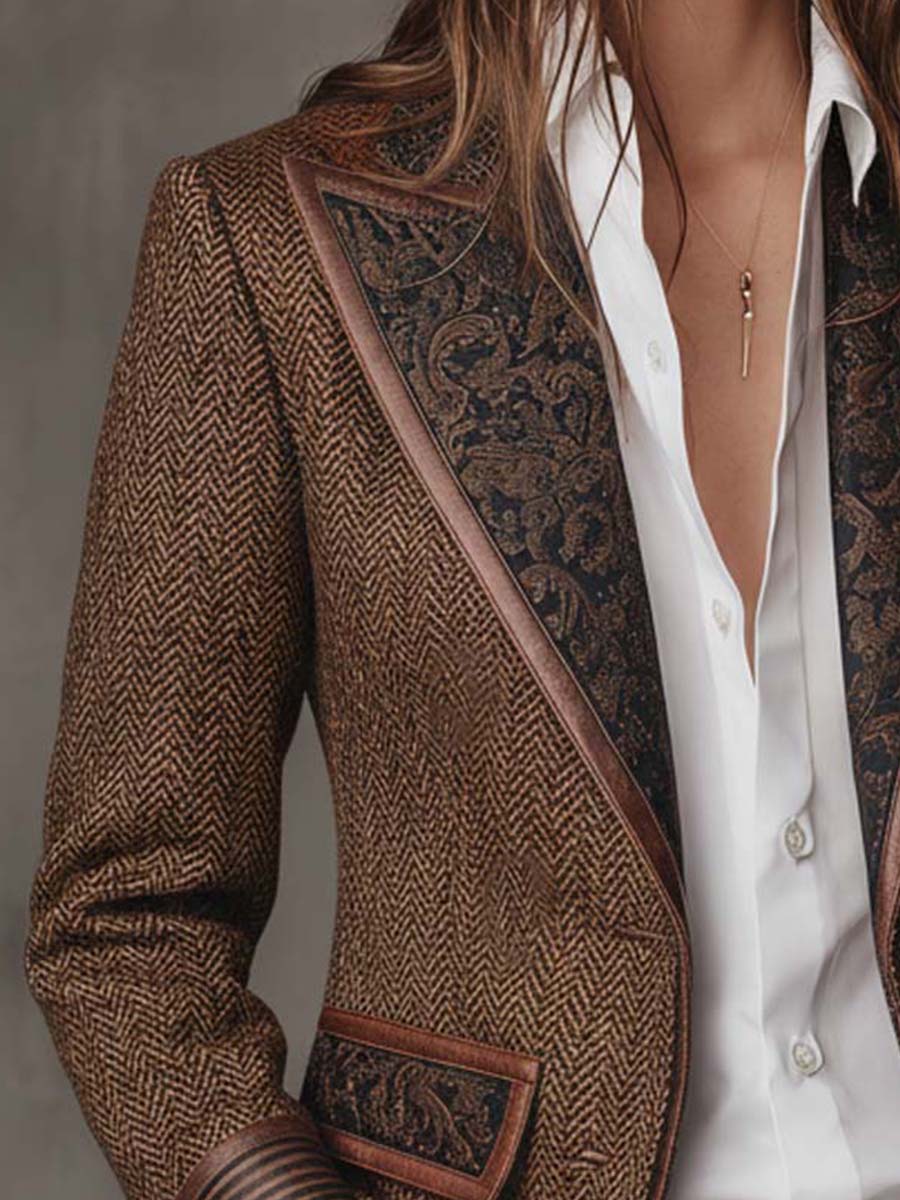 Herringbone Tweed Blazer With Printed Panels - Image 2