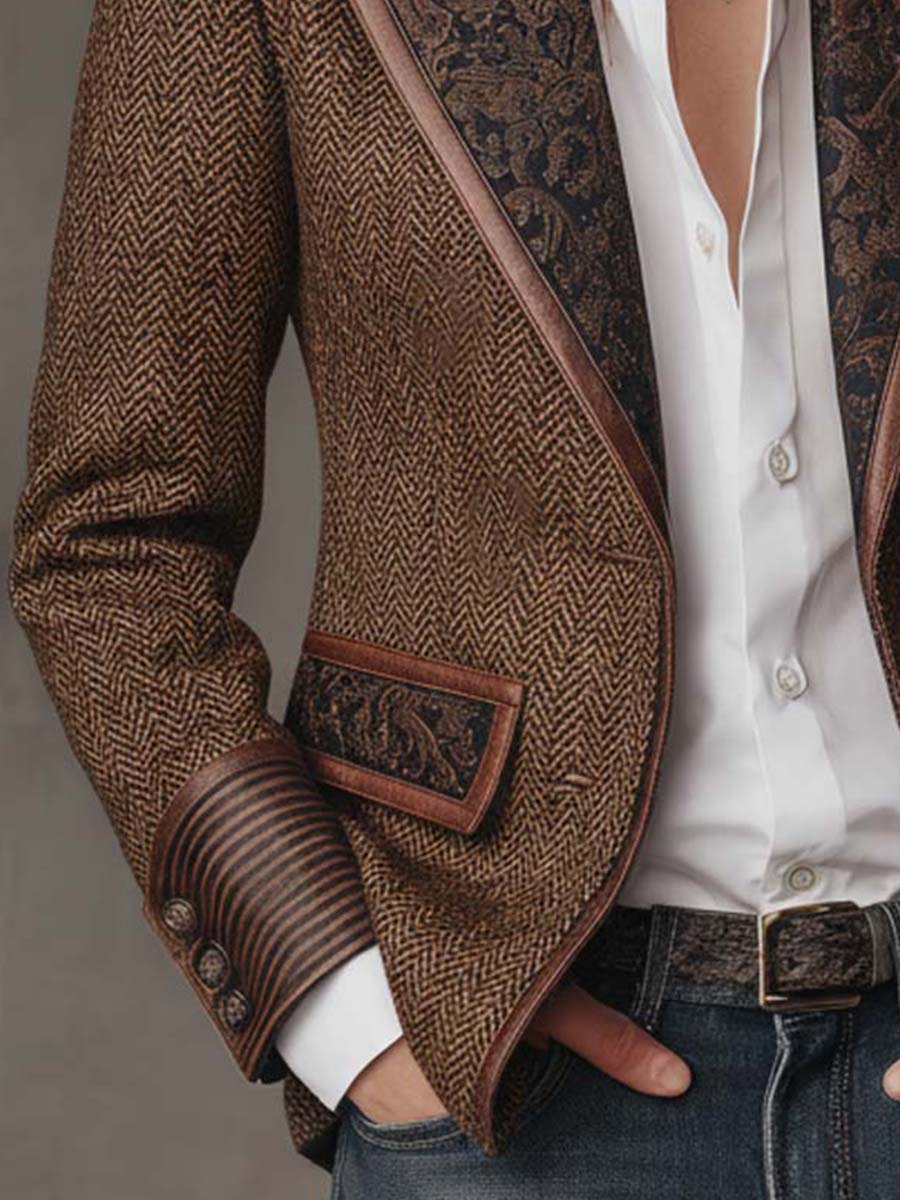 Herringbone Tweed Blazer With Printed Panels - Image 3