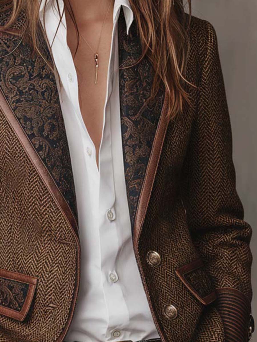 Herringbone Tweed Blazer With Printed Panels - Image 4
