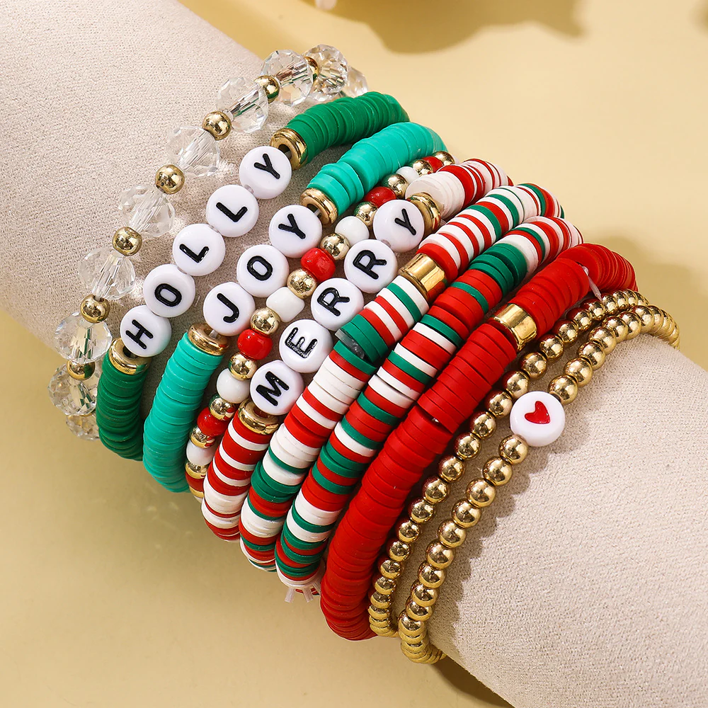 Holiday Gift Snowman Bracelet All-Match Jewelry Christmas Polymer Clay Beaded Bracelet Suit - Image 5