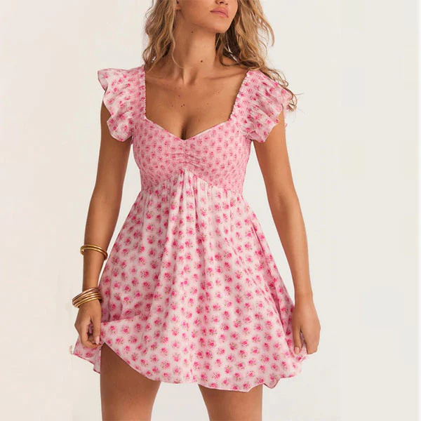 Hollow Ruffled Sleeves Short Dress - Image 2