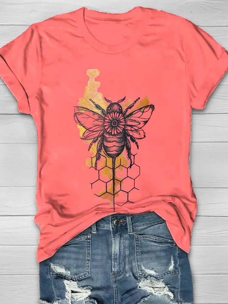 Honey Bee Printed Women's Crew Neck T-shirt - Image 5